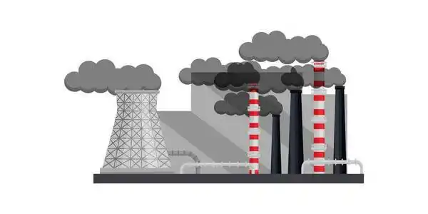 工厂有冒烟的烟囱,金属管和工业建筑.火电厂.平面矢量设计照片
