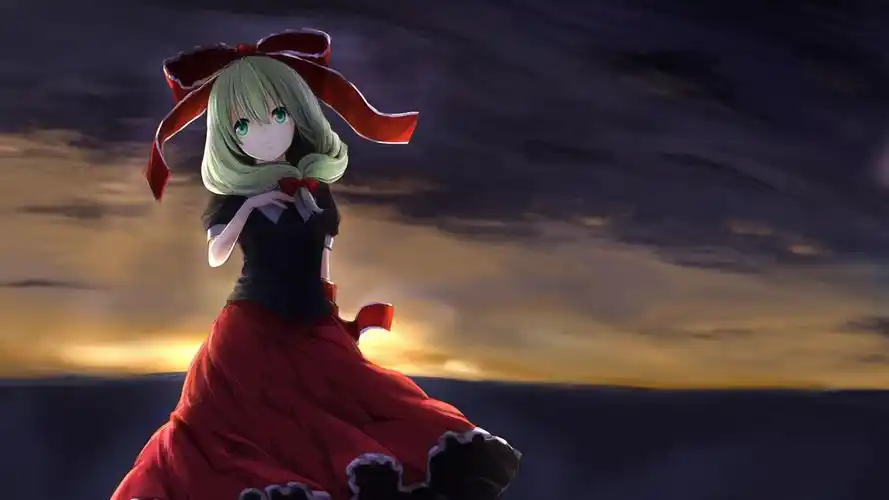 日落可爱女孩裙子动漫桌面壁纸