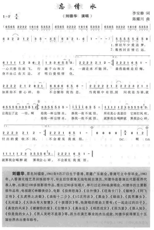 「忘情水」歌谱简谱查看提示1,点击图片可以打开当前曲谱图片,进入新