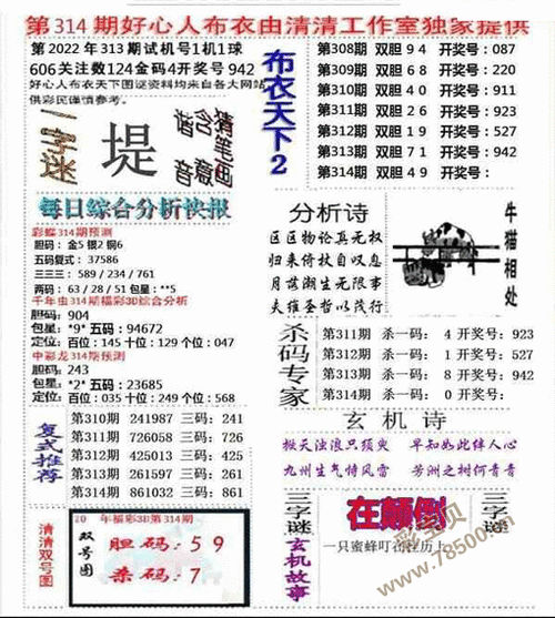 20233d314期早版布衣天下图谜12