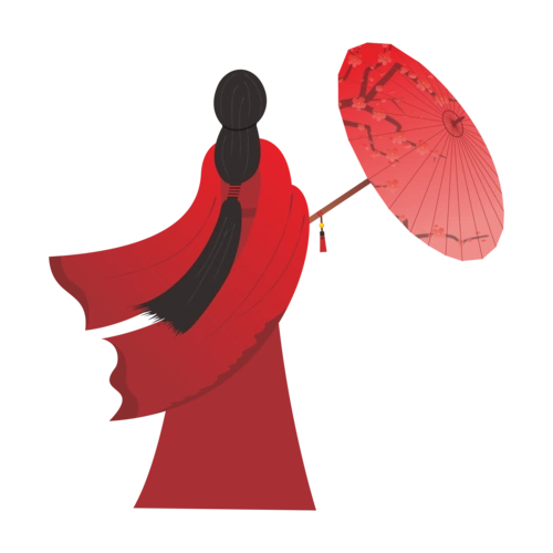 古风美女背影红衣少女油纸伞