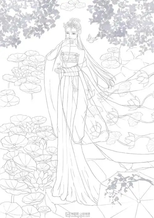 插画整体线稿细画完成—古风中国风插画细化提高练习