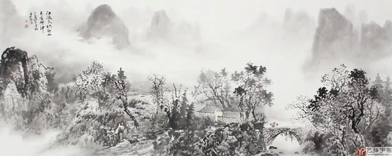 写意水墨山水《江流天地外》 广西美术家协会会员-写意山水画-艺拍