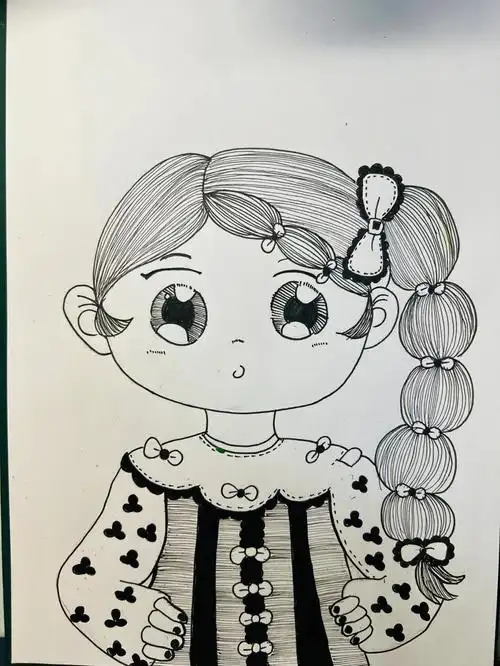 网课范画线描小女孩