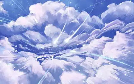 星空流星唯美梦幻淡紫色天空白云阳光流星原创插画素材