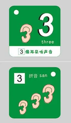 数字3早教卡片认识字神器认识耳朵拼音拼读训练早教卡片