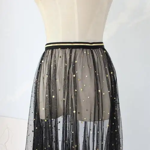 纱裙星星鱼尾蕾丝打底单层透明半身中长裙子半身裙