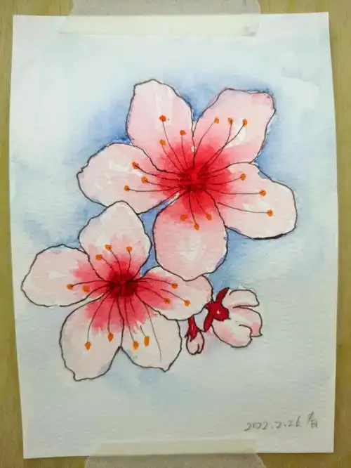 水彩小画桃花