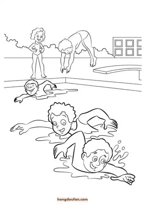 海滩游泳卡通游泳简笔画