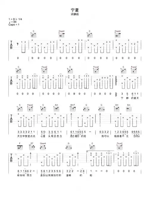 宁夏 梁静茹 吉他弹唱谱