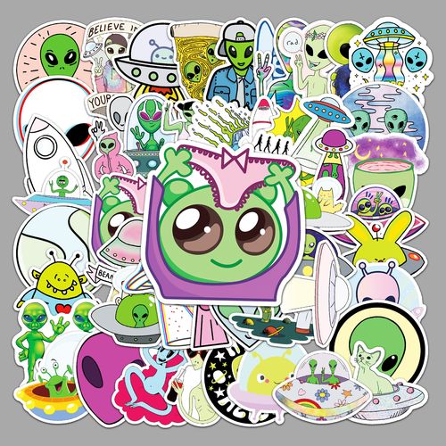 50张外星人贴纸笔记本自行车头盔装饰科幻外太空卡通涂鸦可爱贴画
