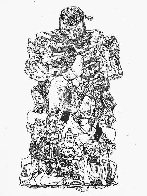 临摹一张,这位画师的作品充满诡异可怖的气氛,作品中大量出现怪物和