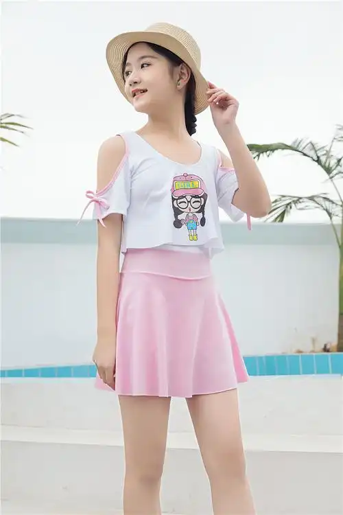 女孩大童泳衣连体防晒短袖女童青少年2021年新款10洋气12岁温泉15粉色