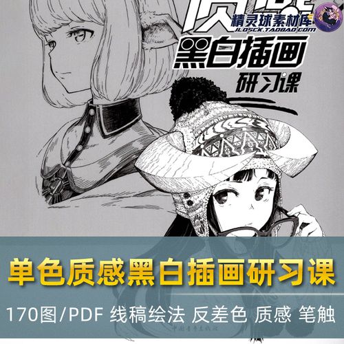 单色质感黑白插画研习课 手绘线稿入门二次元 板绘速写自学教程