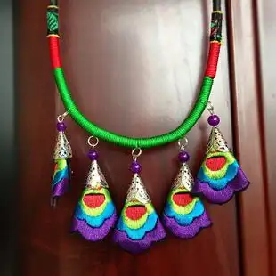 项圈2486#纯手工苗绣流苏花朵 民族项圈 蜡绳布艺项链 民族饰品