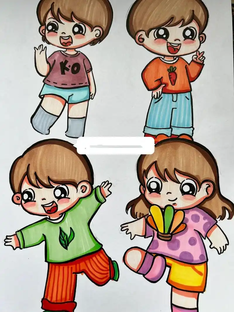 考编必看6015儿童画简笔画人物素材q版可爱 人物的突出可以成为