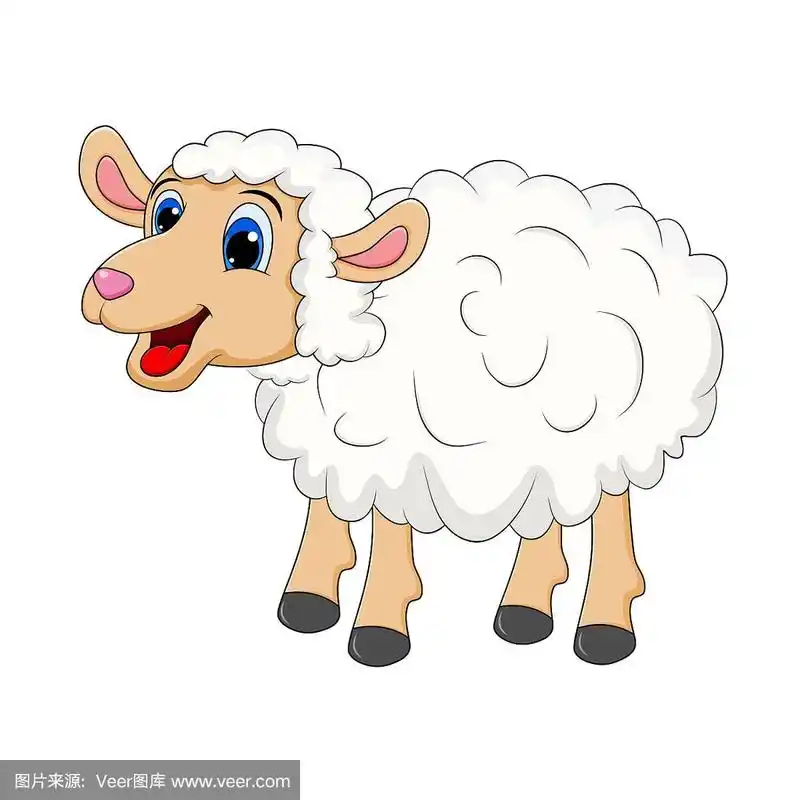 绵羊卡通吉祥物人物代表农场概念.幸福向量白色羔羊孤立在白色背景上