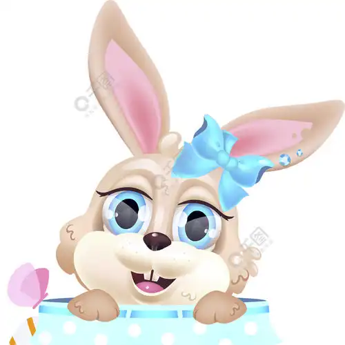 可爱又有趣的动物复活节兔子隔离贴纸补丁动漫婴儿微笑米色野兔与白色