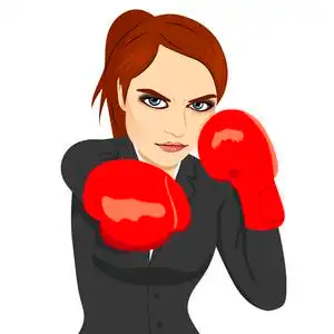 生气的商界女强人拳击冲准备战斗照片