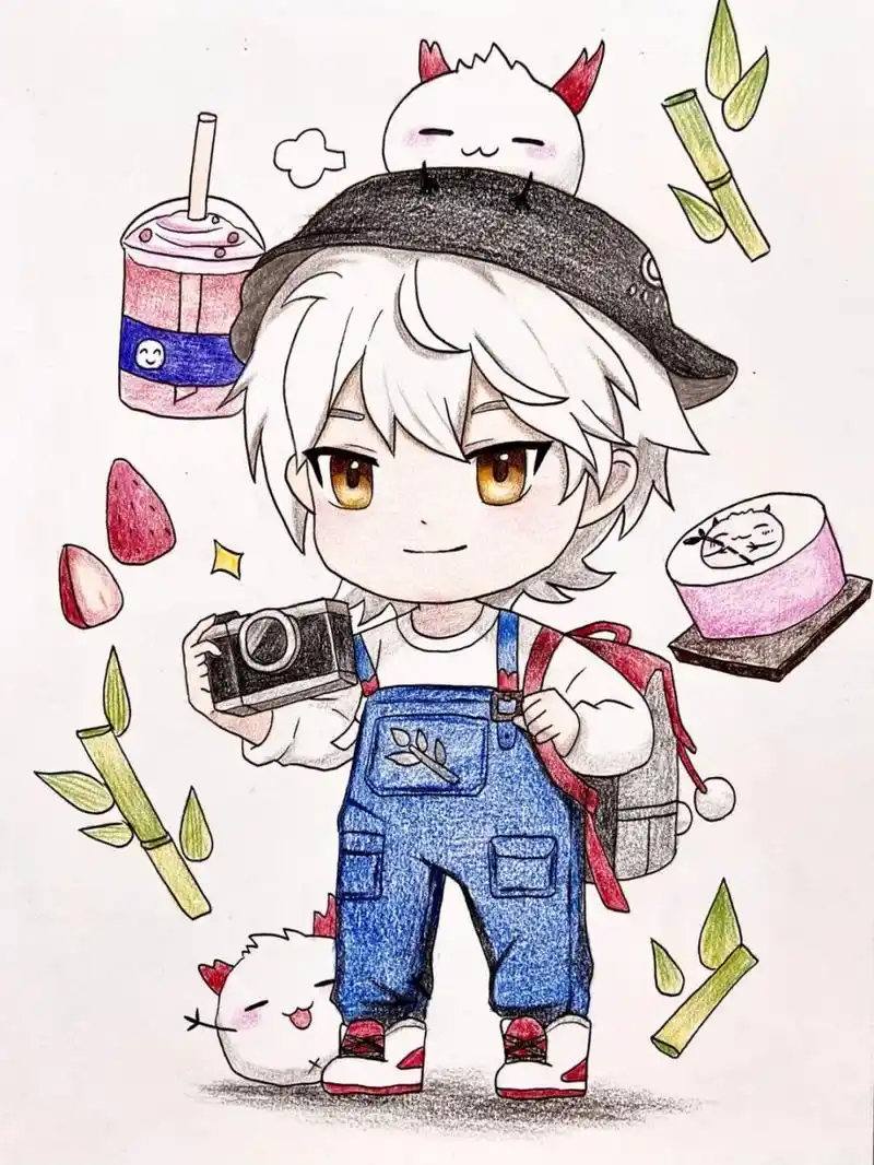 【一起去旅行95】彩铅漫画q版人物简单儿童画 使用材料:三菱勾线笔