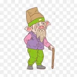 猪年2019年手绘猪古代老人