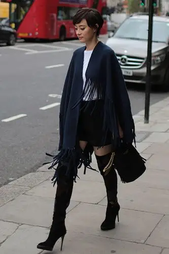 孙俪明星同款围巾2015秋冬新款斗篷式流苏披肩外套