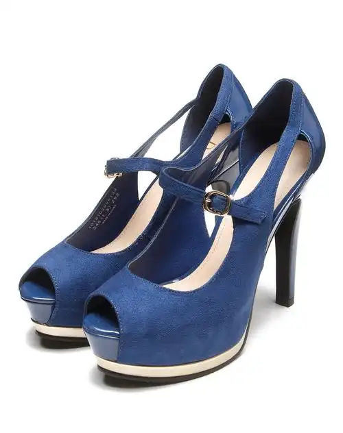 百搭时尚蓝色鱼嘴厚底高跟鞋