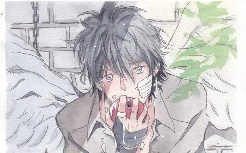 手绘漫画,水彩——吃苹果的天使