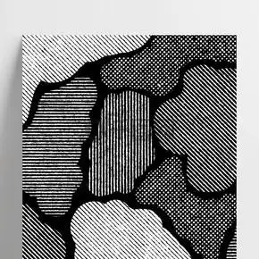 原创奶牛纹黑白拼贴拼图背景