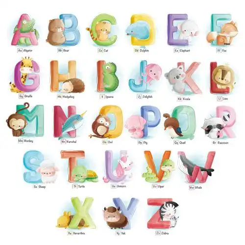 墙贴英文字母表小朋友幼稚园卡通动物贴纸画墙壁教室自粘装饰早教个性