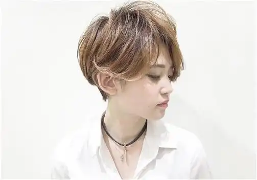 女生偏分后梳烫短发发型
