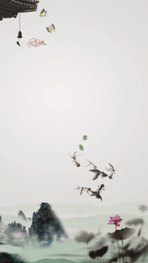 中医养生中国风荷花水墨手机背景