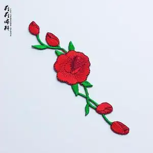 长条玫瑰花朵布贴衣服补丁贴花绣花贴片刺绣补贴裤子包鞋子t恤贴
