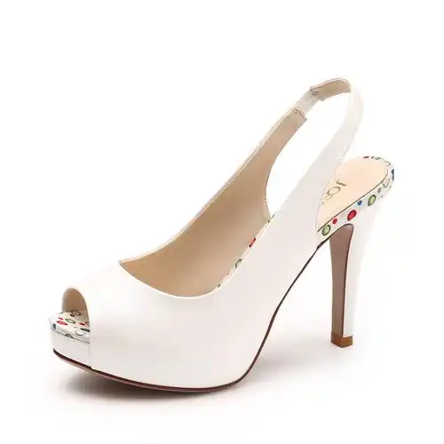 欧美鱼嘴松紧带细高跟女凉鞋 白色 36