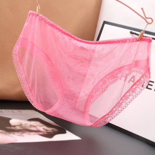 内裤蕾丝大码网纱透明裆部超薄女性火辣诱惑女三角裤
