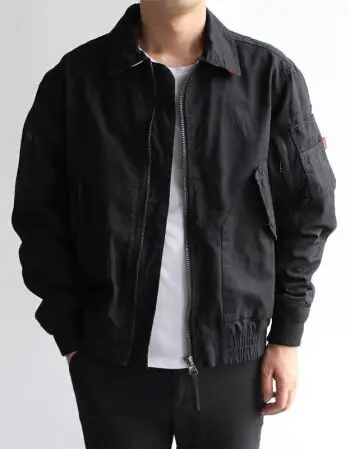 新款日系复古工装外套男青年韩版休闲飞行员夹克衫潮男棒球服 黑色 l