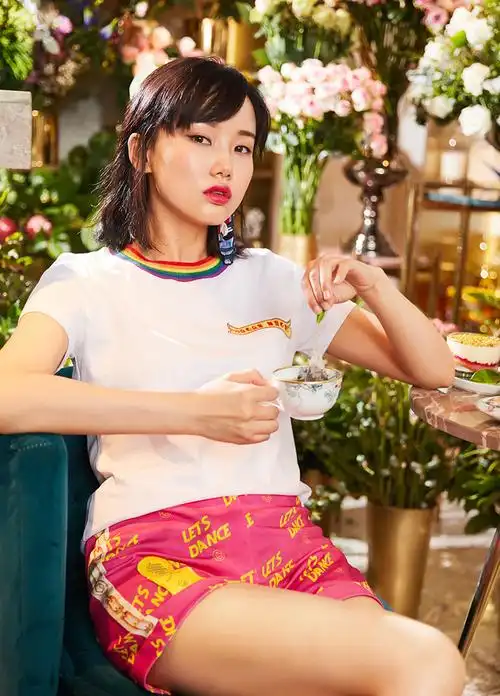 【designerwomenwear】mukzin/密扇黄龄合作款夏季新款红色女印花撞色