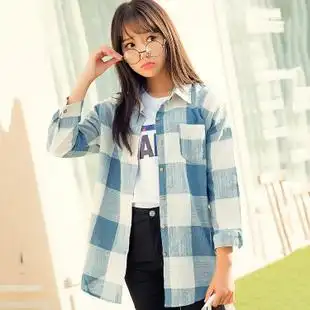 非主流个性女装90后衣服爆款中长款格子bf风防晒衣外套春秋衬衫