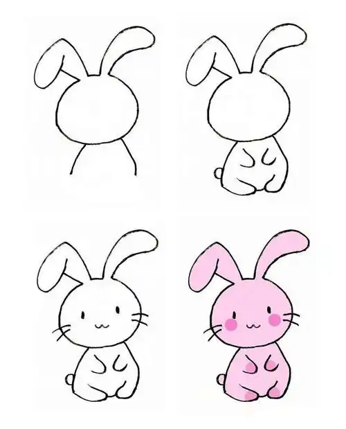 大耳朵兔子的彩色画法步骤,图片,简笔画-学笔画