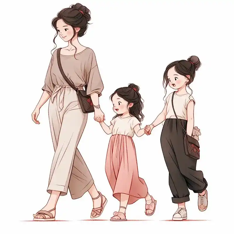 妈妈和两个女儿的卡通头像图集 - 抖音