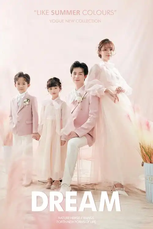 新款写真拍照艺术全家福四口韩版一家服装摄影亲子装