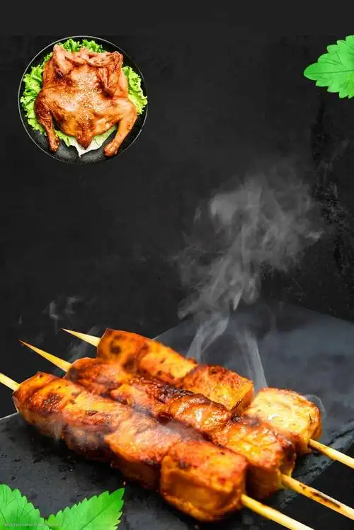 简约大气美食促销烧烤烤串背景海报
