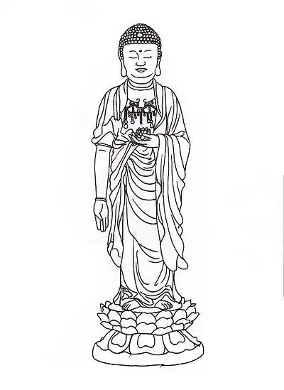 手绘线条佛祖站立手捧莲花黑白线条