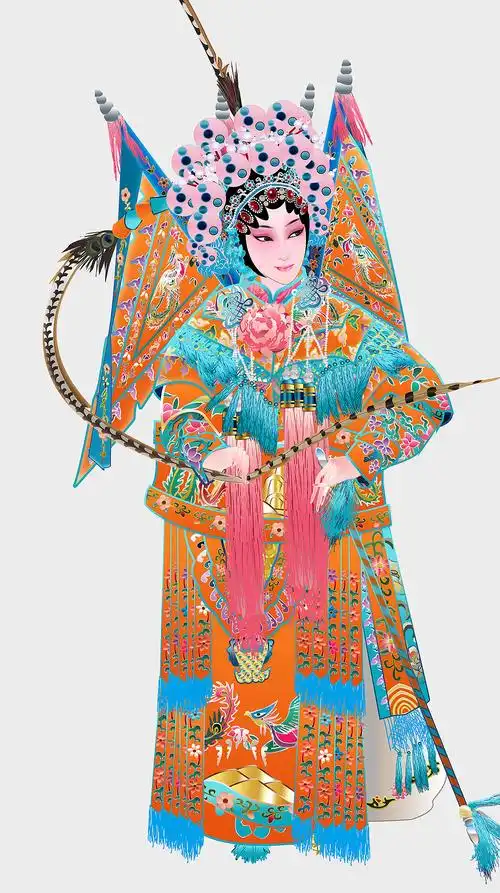 刀马旦武旦京剧人物矢量插图