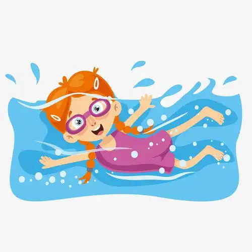 紫色水中游泳的卡通女孩