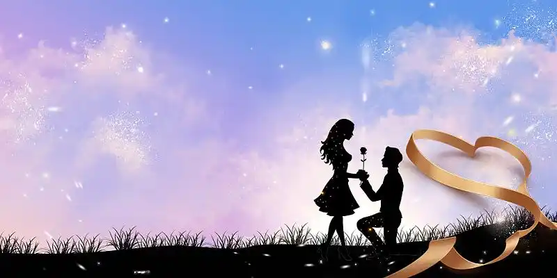 蓝紫色手绘520情侣剪影唯美浪漫情人节展板背景520告白日背景