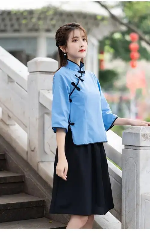 伊必圣 民国学生装女五四青年装风女装中山装班服舞台表演合唱服装 全