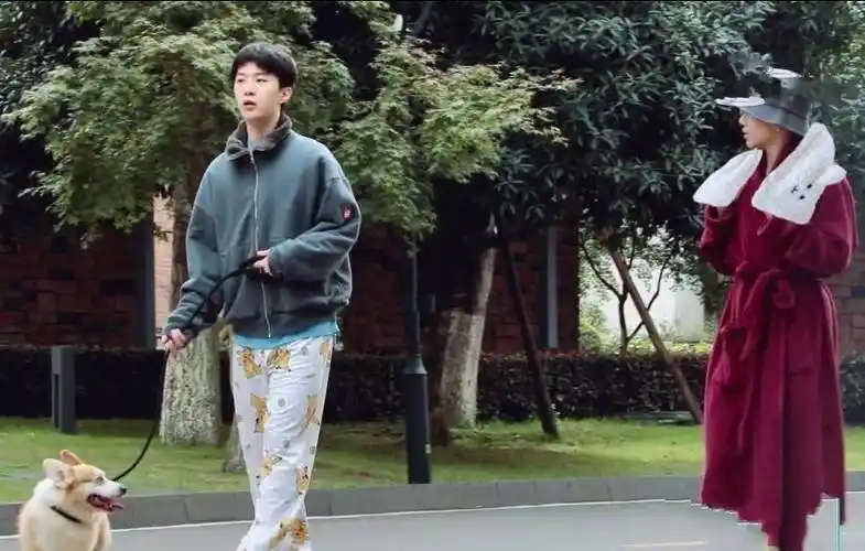刘雨昕范丞丞相约遛狗,深红色睡衣配黑礼帽,网友:好像贵妇_休闲_节目