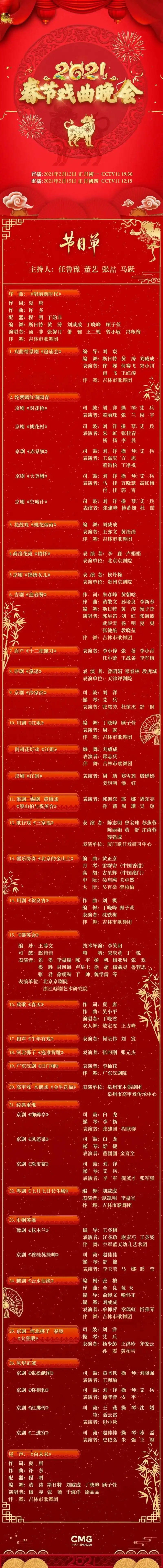 《2021春节戏曲晚会》节目单发布,名家荟萃陪您过年!