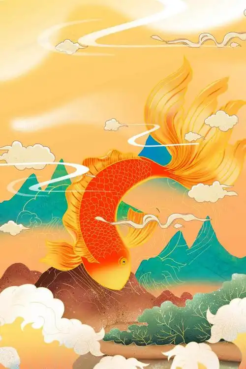 红色转运锦鲤插画背景